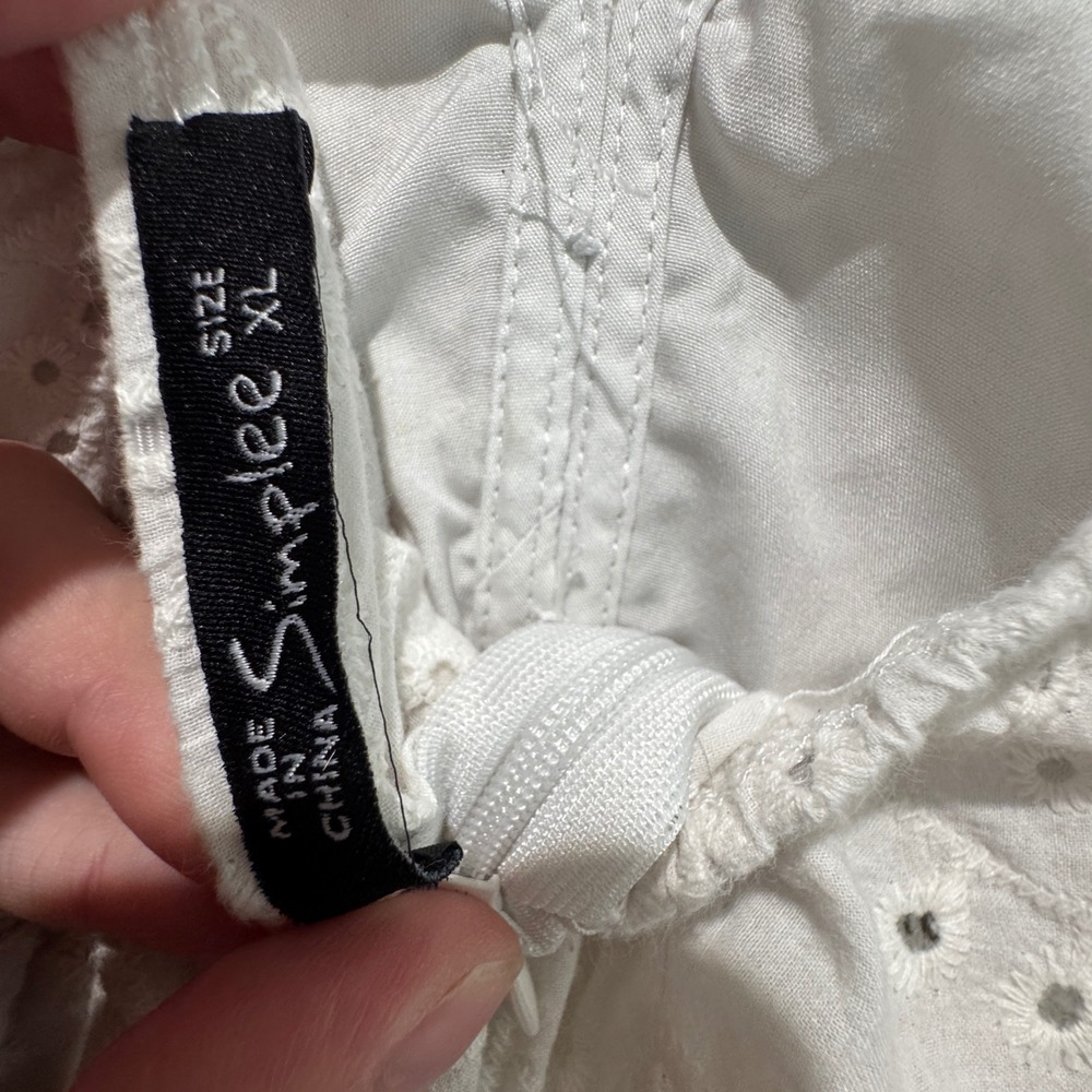 Simplee Eyelet Maxi Dress Womens XL White Cotton Boho Coastal Romantic Slit Hem - Picture 5 of 9